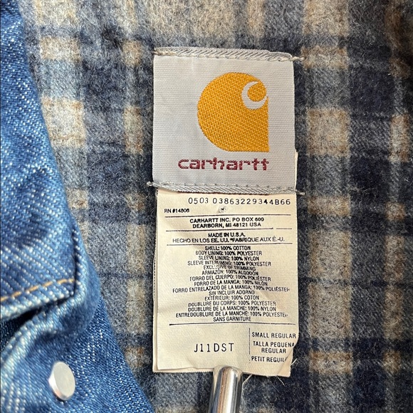 Vintage Carhartt Blue Denim Flannel Lined Trucker Jacket Made in USA J11DST - Picture 9 of 12